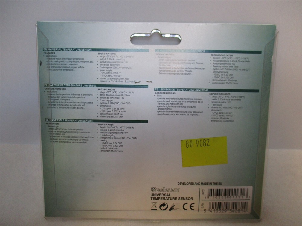 Valleman (VM132) Universal 2° Full Range Indoor/Outdoor 10V Temperature Sensor