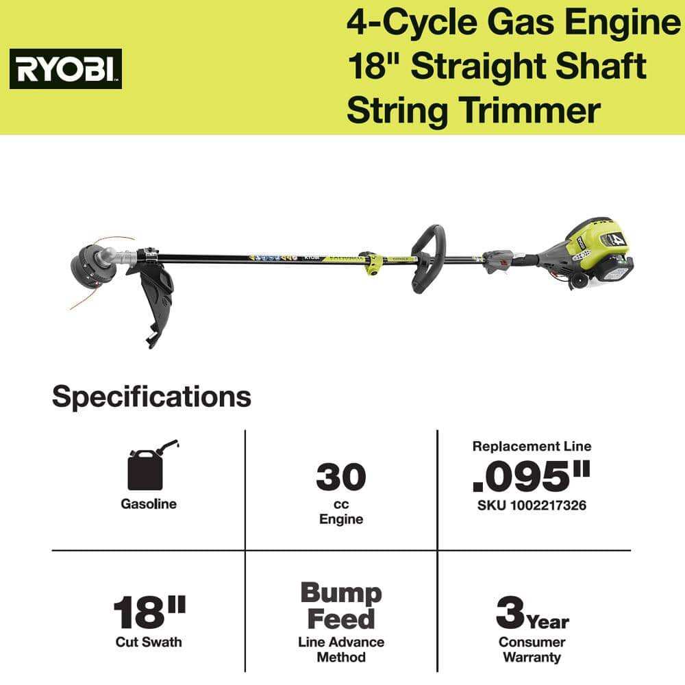 NEW Ryobi RY4CSS 4-Cycle 30cc Attachment Capable Straight Shaft Gas Trimmer