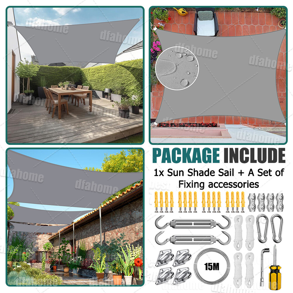 Sun Shade Sail Outdoor Shade Cover with Hardware Kit for Patio Garden Backyard