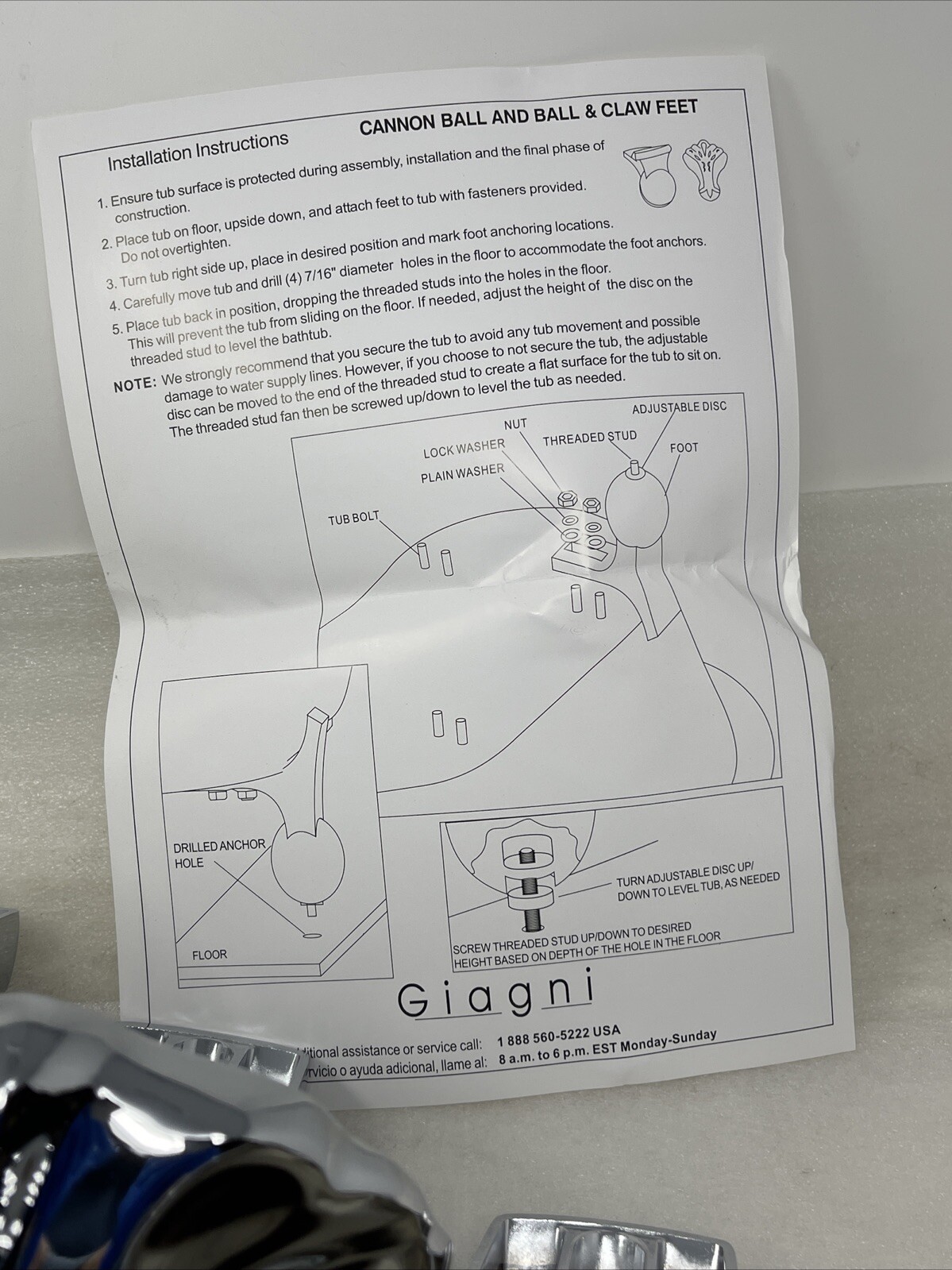 Giagni Ball And Claw Clawfoot Bathtub Tub Feet, Polished Chrome On Brass