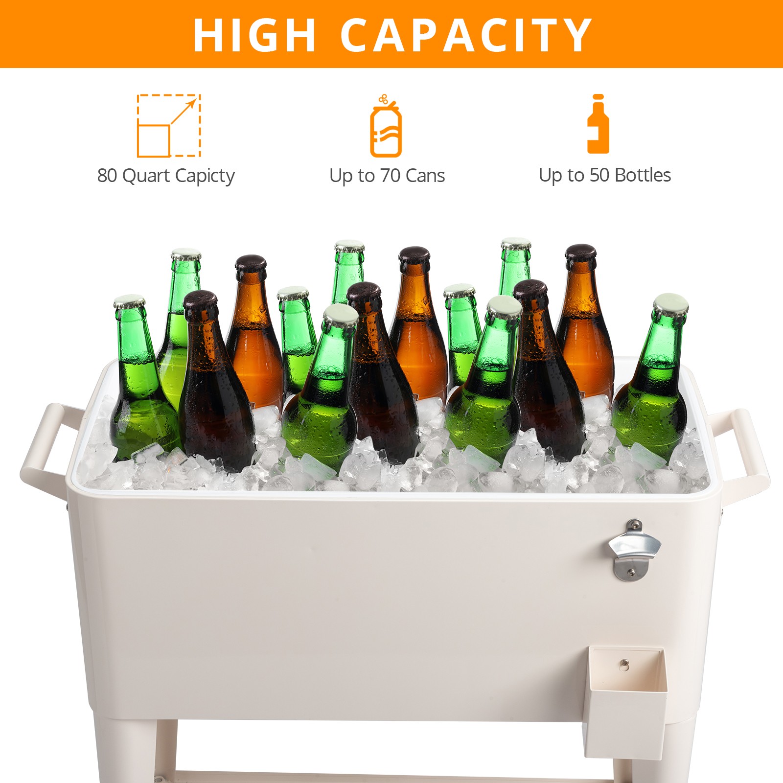 New Style 80 Quart Rolling Cooler Cart With 4 Wheels Beverage Cart Keep Warm
