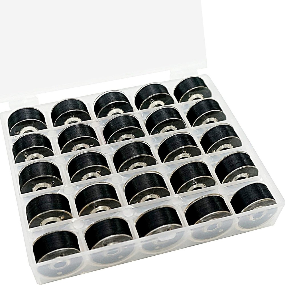 25pcs Black Polyester Prewound Bobbin Threads for Embroidery Sewing Machines ...