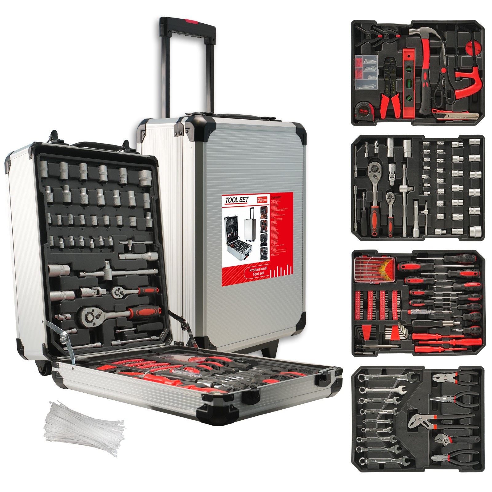 Tool Box with Tools 515 pcs Household Tool Set with Aluminum Trolley Case