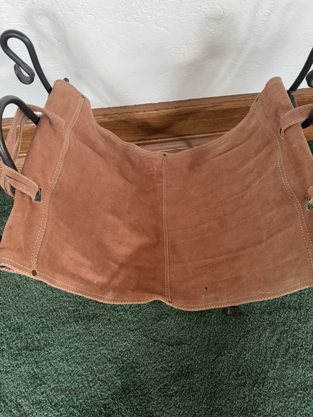 Vintage Metal and Suede Fireplace Log Holder Folding Firewood