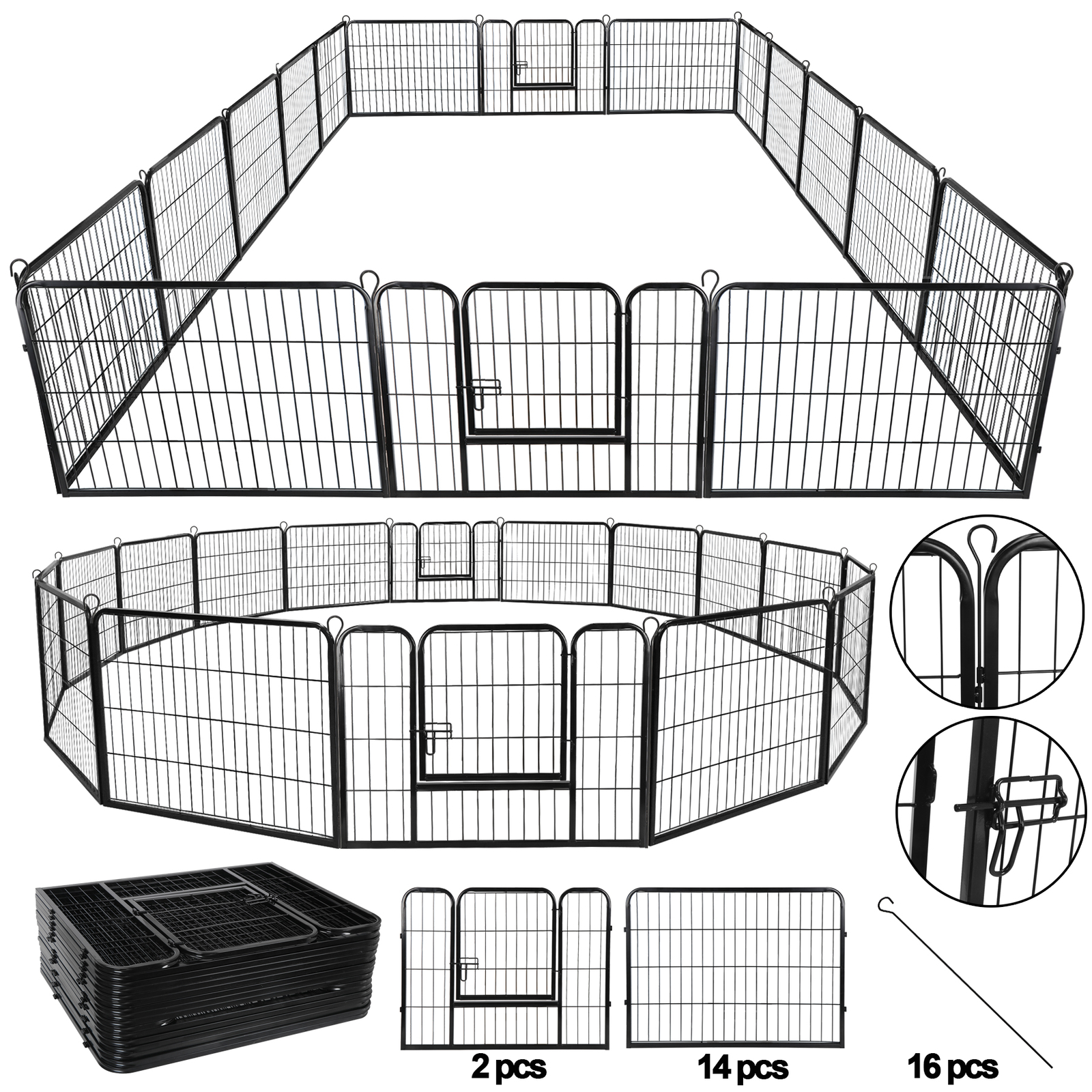 16 Panels Dog Pen Pet Playpen Kennel Fence Puppy Exercise Barrier Outdoor Indoor