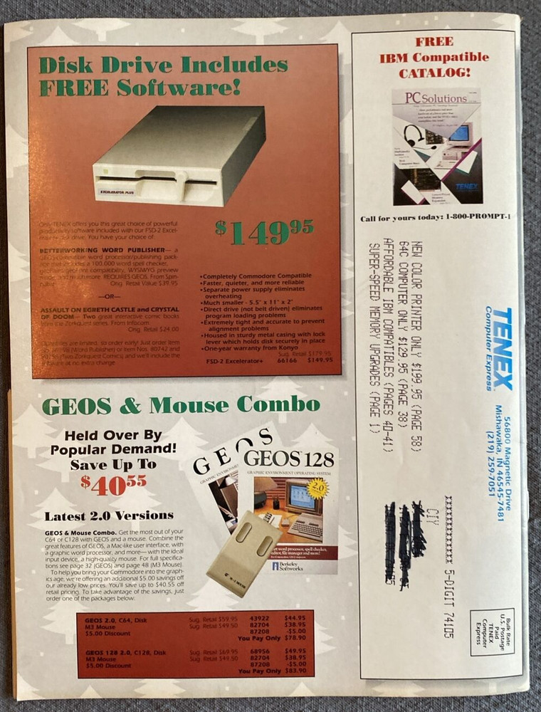 Vtg 1990 Tenex Catalog "Everything Book for Commodore & Amiga Computers" 59pgs