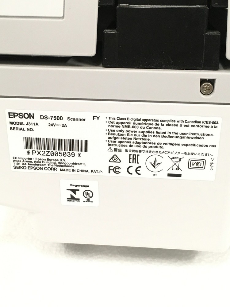 Epson WorkForce DS-7500 Sheetfed Document Scanner w/ 11K Scan Count, AC Adapter