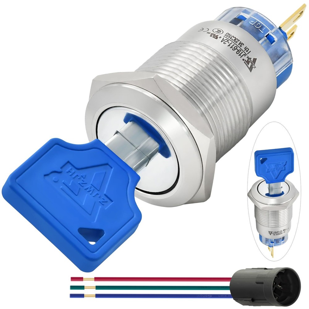 19mm 3/4" Key Switch Rotary Switch On/Off Metal Key Lock Switch Lock Maintain...