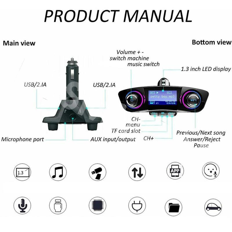 Bluetooth 4.0 FM Transmitter 1.3in LED Screen For Car Wireless Bluetooth FM 2USB
