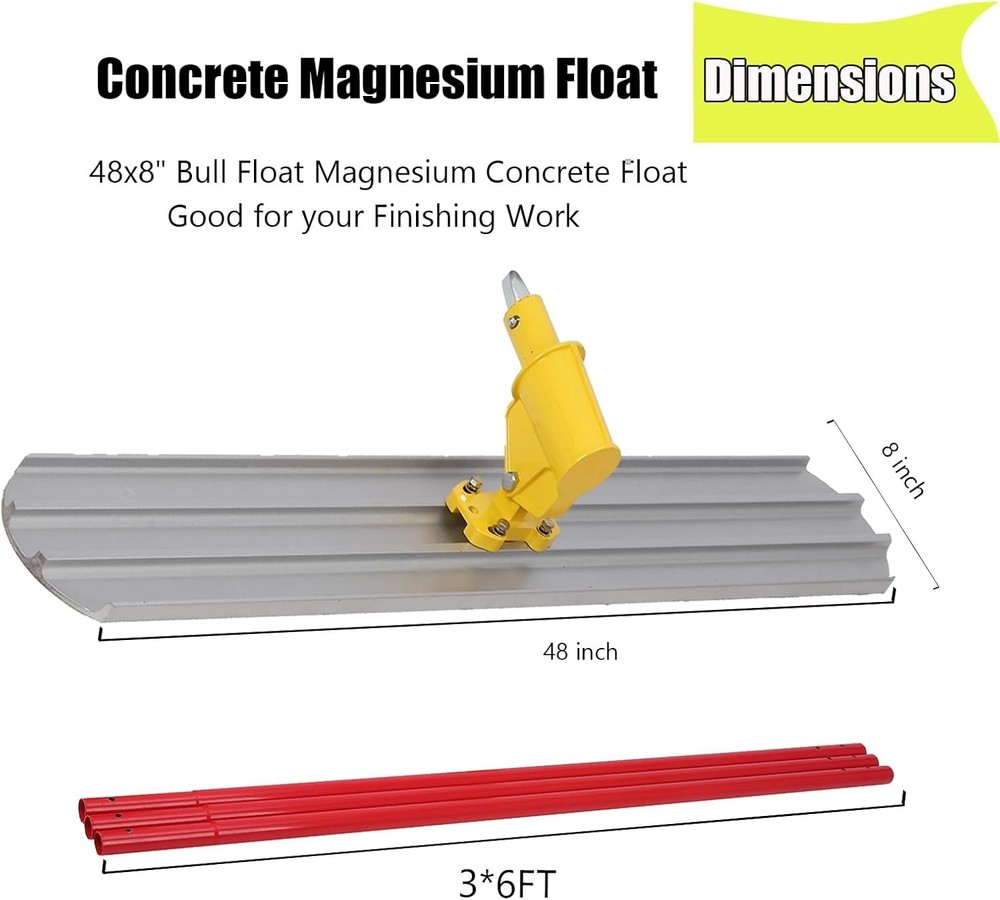 Bull Float Magnesium Concrete Float 48"x8" Concrete Tool Trowel Float 3 Handles