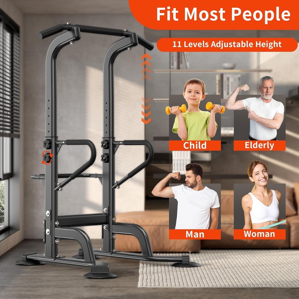 Power Tower 11 Height Adjustable Pull Up Bar & Dip Station Multi-Function