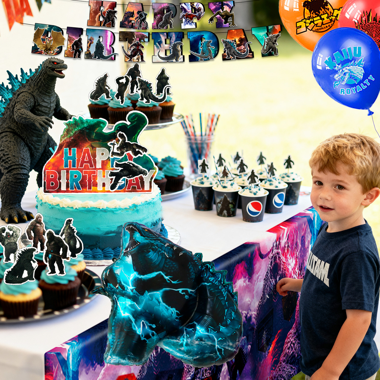 41Pcs Godzilla King Kong Birthday Party Decoration Godzilla Balloons Cake Topper