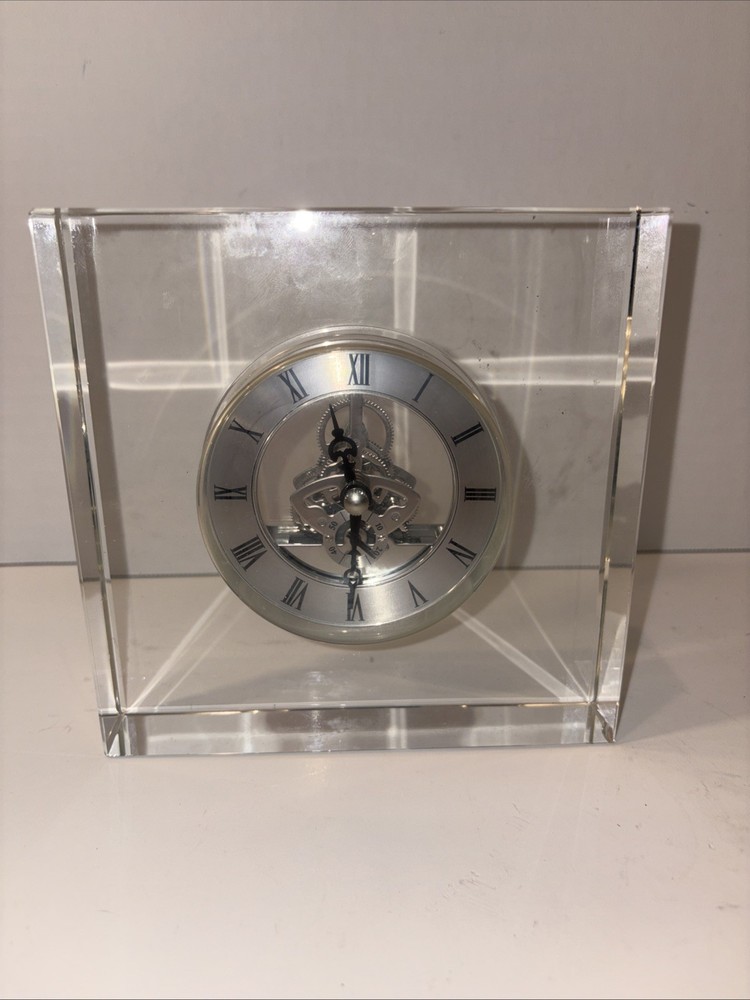 Skeleton Desk Mantel Clock Heavy Glass Casing
