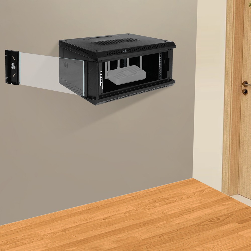 4U Wall Mount Network Server Cabinet, Locking Glass Door, Removable Side Panels