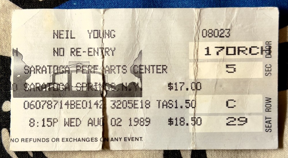 NEIL YOUNG - AUGUST 2, 1989 - SARATOGA PERF ARTS CENTER - TICKET