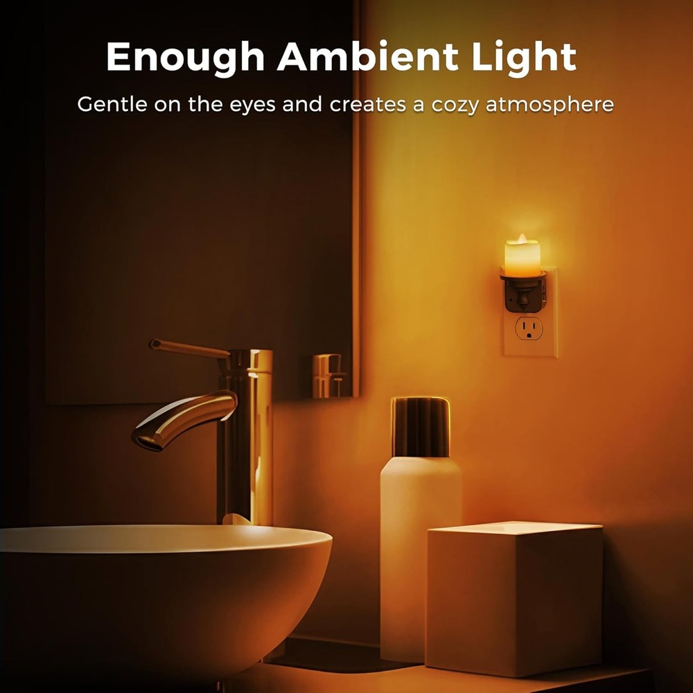LED Amber Plug In Candle Night Light with Sensor