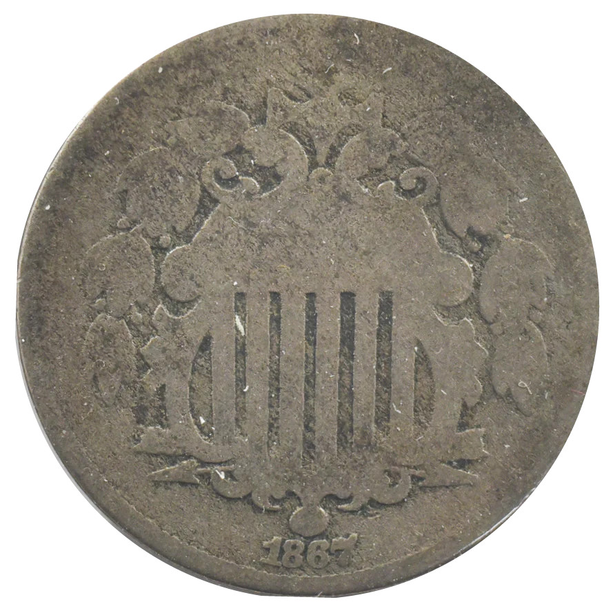 1867 Shield Nickel No Rays (AG)