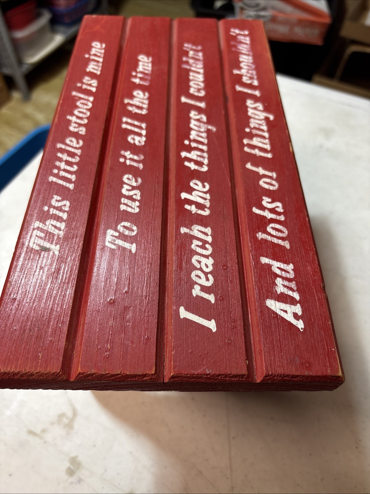 WOODEN 11.5” Plant Stand, Garden Bench, Footstool, Kitchen, Bath, Red Painted