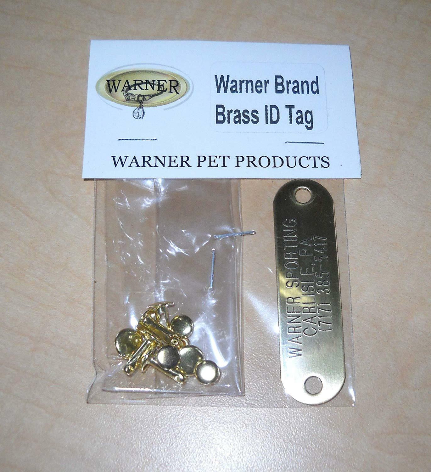 Warner Brand Engraved Brass Pet ID Dog Tag with three sizes of rivets USA