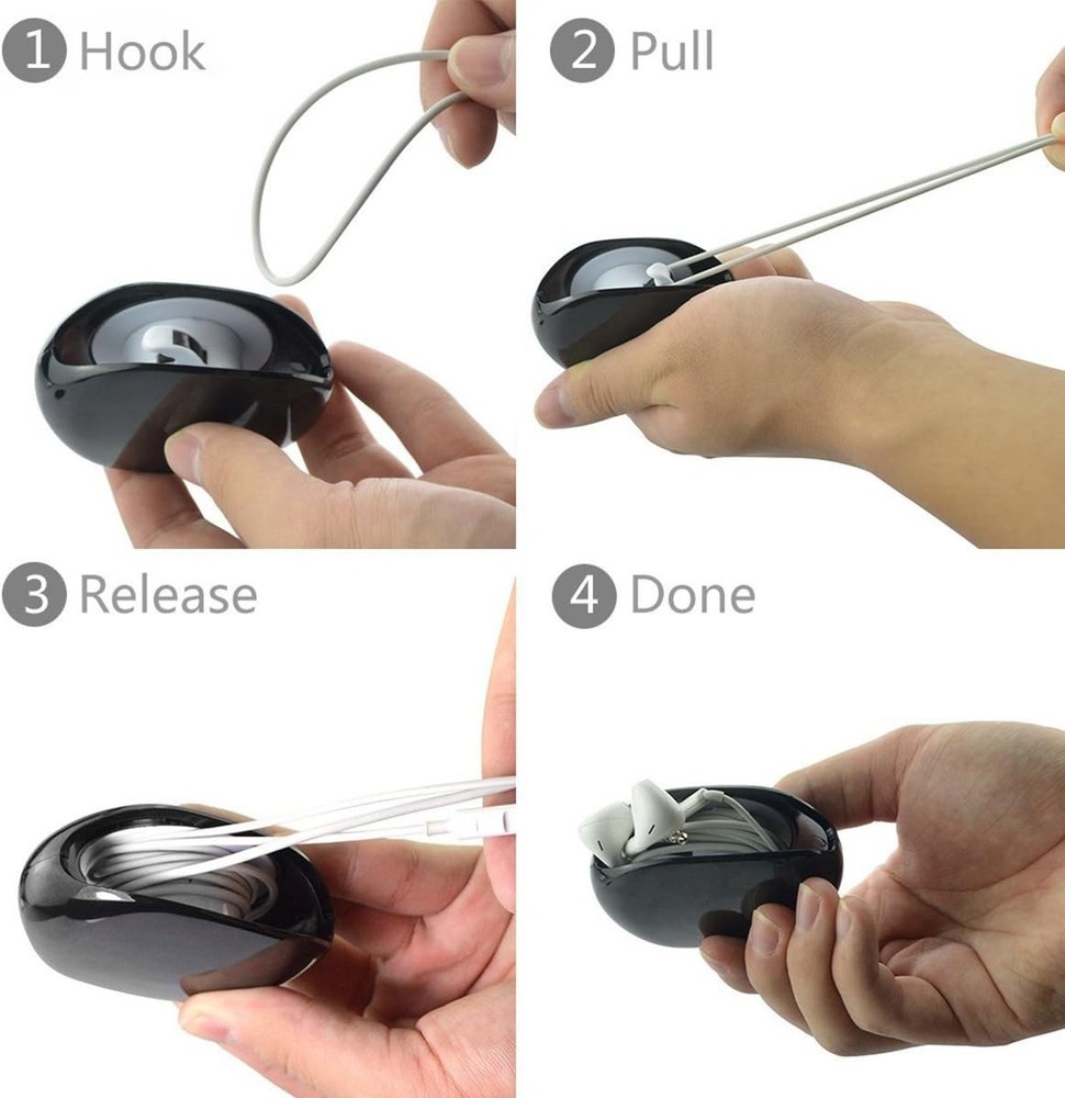 AUTOMATIC Cord Winder Wire / Storage Housekeeper / Retractable Black