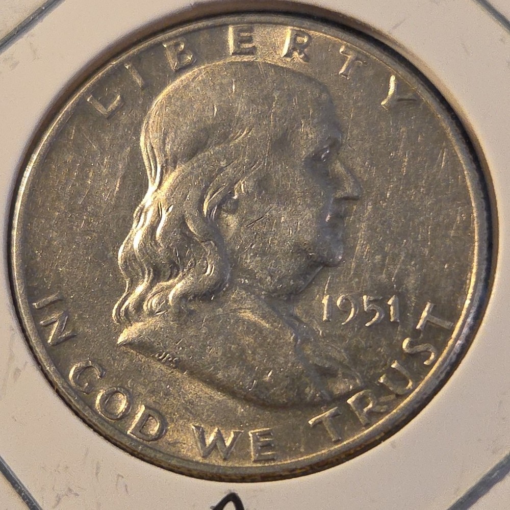 1951-D Franklin Silver Half Dollar In About Uncirculated Condition