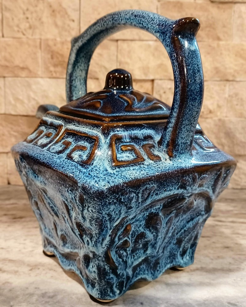 Blue Stoneware Decorative Teapot