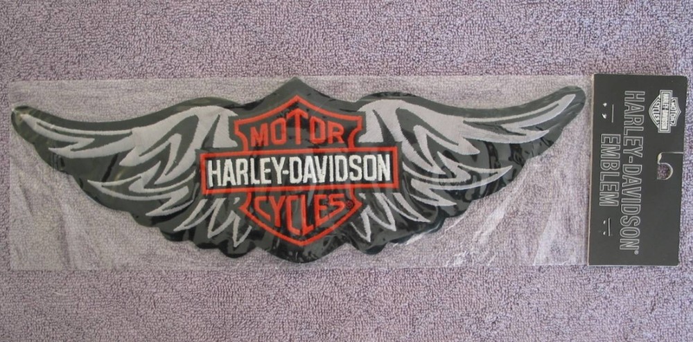 Harley Davidson   Orange  Bar & shield  W/ Grey  Wings  Emblem / Patch