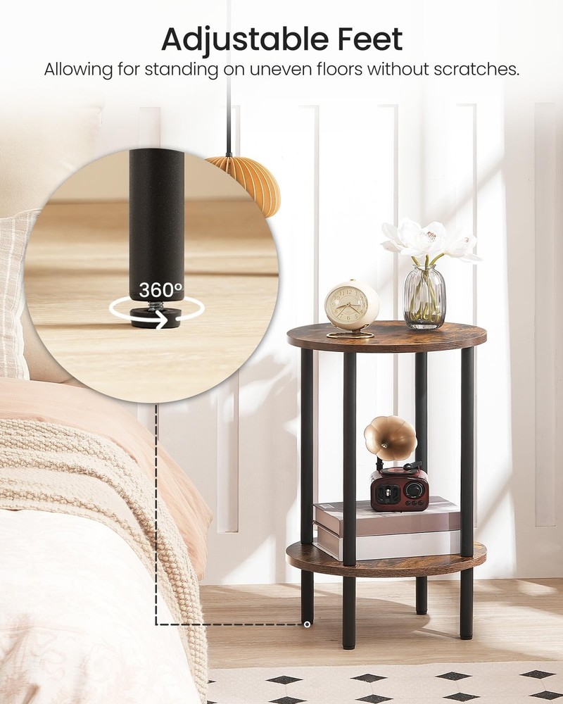 Round Side Table and End Table with Charging Station Bundle, Small Round Nigh...