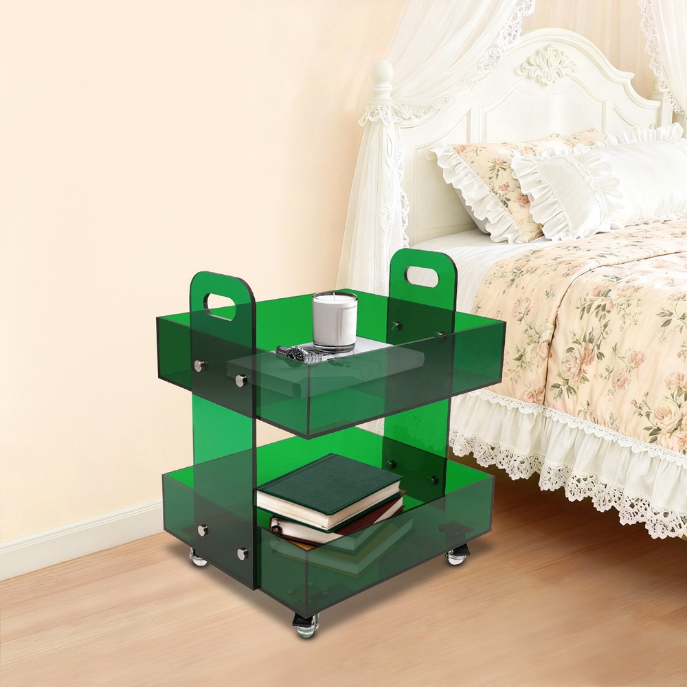 Modern Bedside Table Acrylic Side Table Free Standing Storage Rack with Wheels