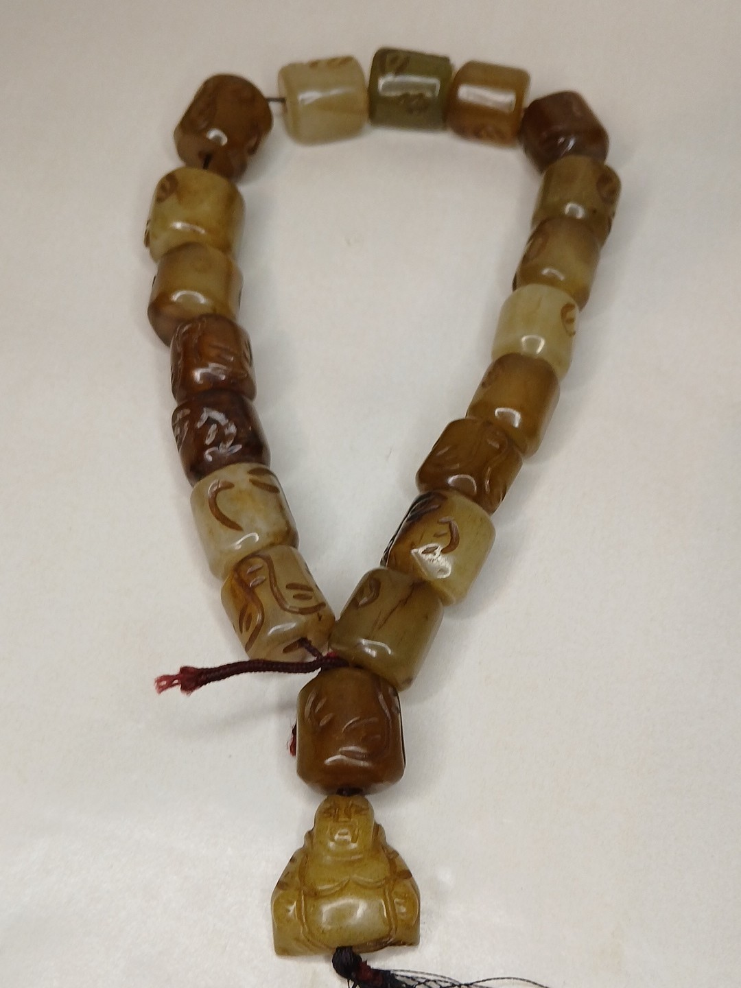 Antique Vtg Original China Tibetan Carved Prayer Jade Beads Buddha
