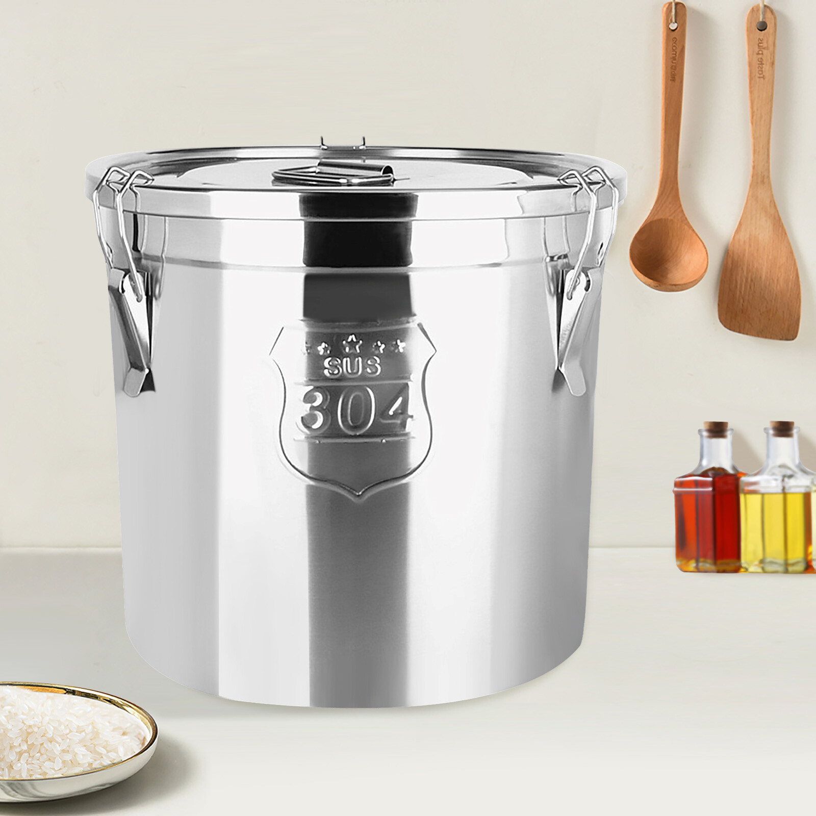 Cereal Container Kitchen Stainless Steel Food Flour Oil Storage Bucket Canister