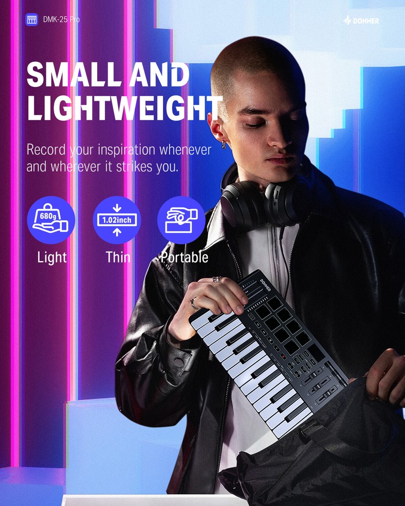 Donner DMK25 Pro MIDI Keyboard Controller With Software & 40 Teaching Course