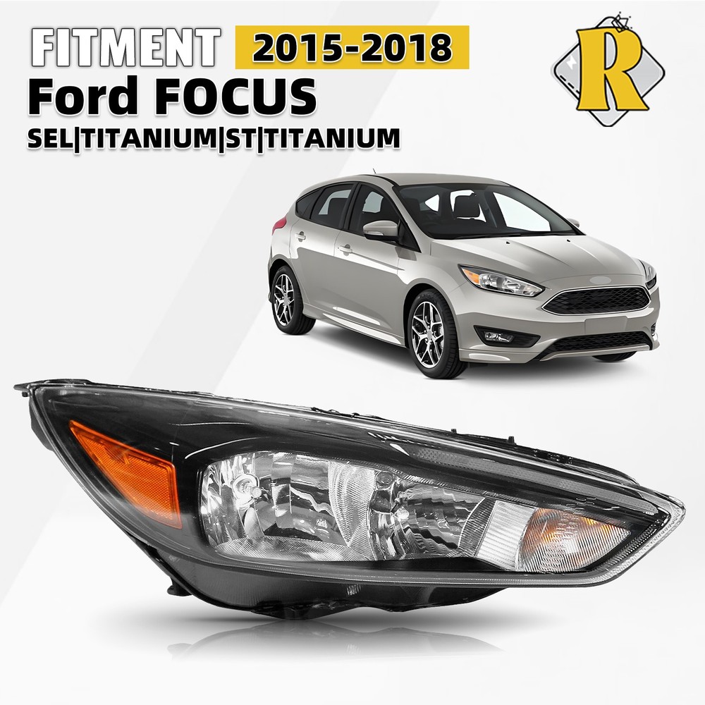 For 2015-2018 Ford Focus Halogen Headlight Black W/LED DRL Passenger Right Side