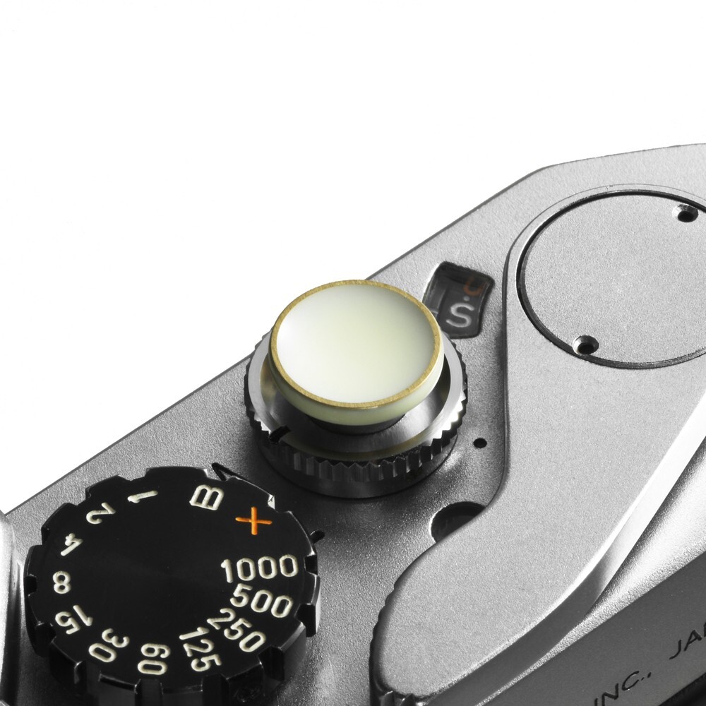 CAMERA SOFT SHUTTER RELEASE BUTTON GLOSSY CREAM WHITE W/ BRASSING / SRB-GCW-L