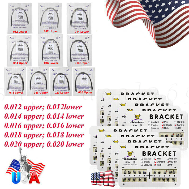 Dental Orthodontic Bracket Braces Roth/MBT 345 Hooks /Super Arch Wire Niti Round