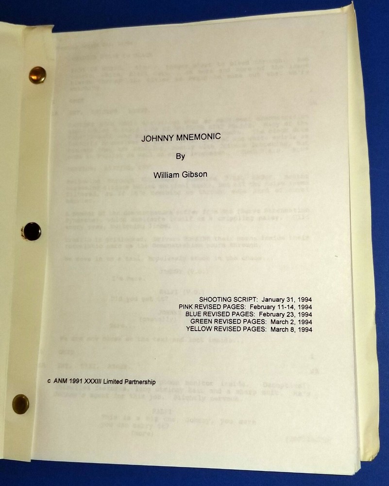 JOHNNY MNEMONIC original script KEANU REEVES DOLPH LUNDGREN sci fi DNA MEYER 95