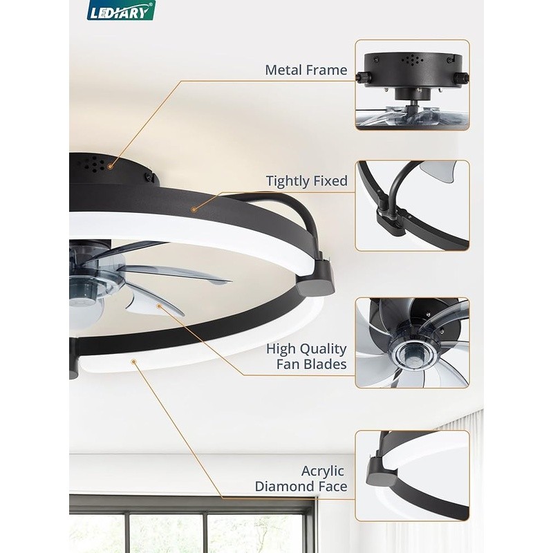 Ceiling Fan W/ Light Remote Control Dimmable 3000-6000K 6 Speed Flush Mount New