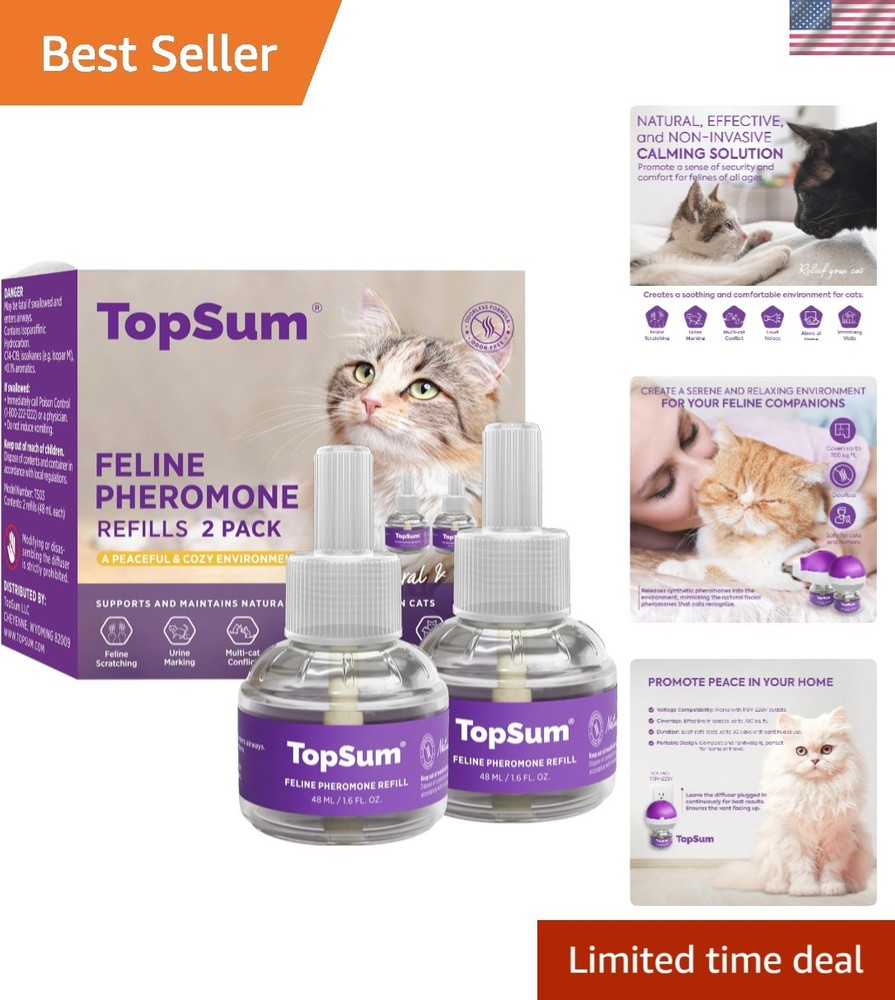 Calming Cat Pheromone Diffuser Refills - 30-Day Each, 2 Pack for Stress Relief