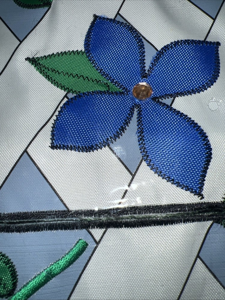 Decorative Mail Box Cover Blue Flowers With Rhinestones, Hook & Loop AttachmentH