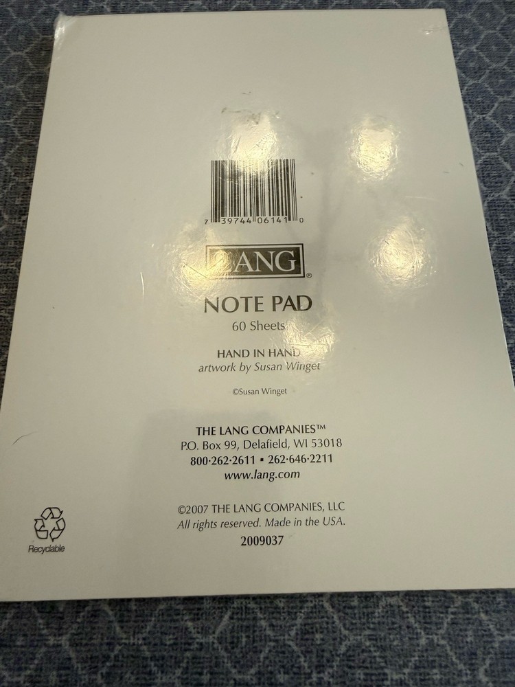 Susan Winget Notepad "Hand in Hand", Lang Company, NIP 60 sheets