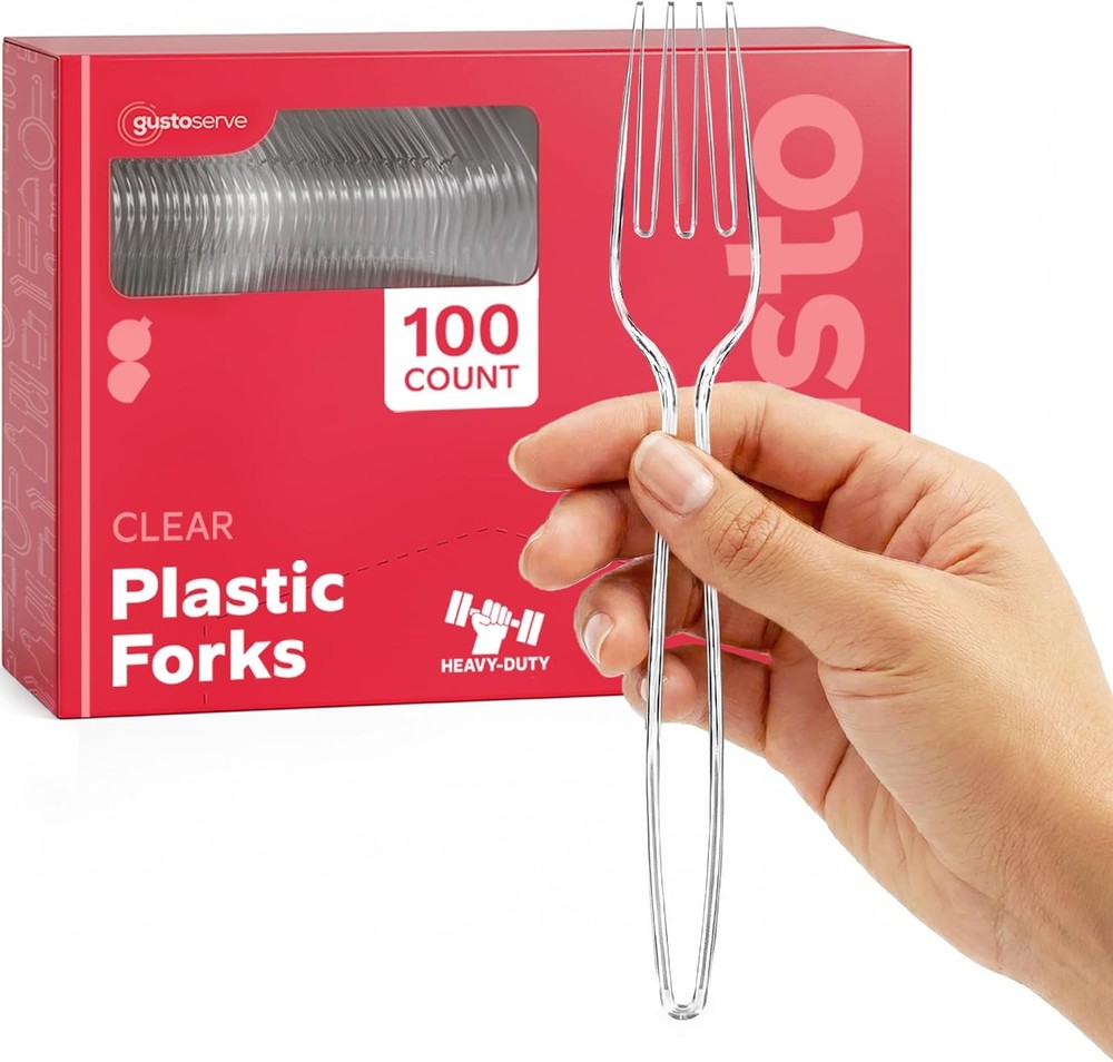[] Heavy Duty Disposable Clear Plastic Forks - Basic Cutlery for