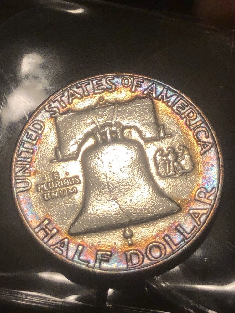 1954 D franklin half dollar Rainbow Toned