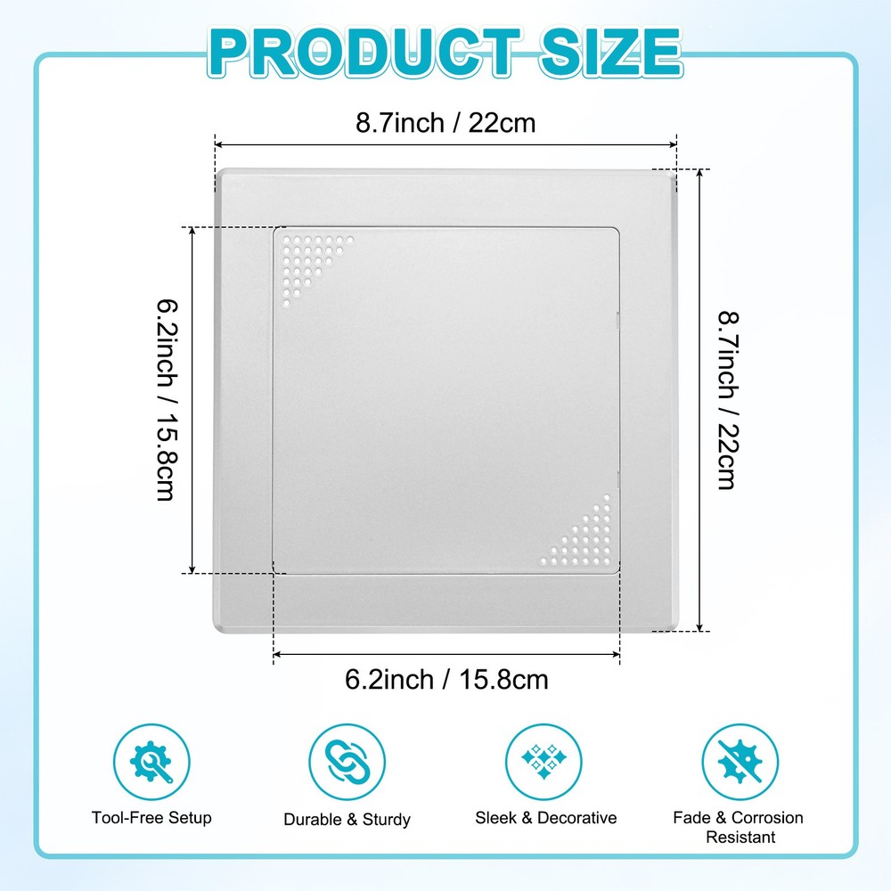 1-Pack Access Panel for Drywall, 6x6" Plastic [Silver Tone, Vented Square]