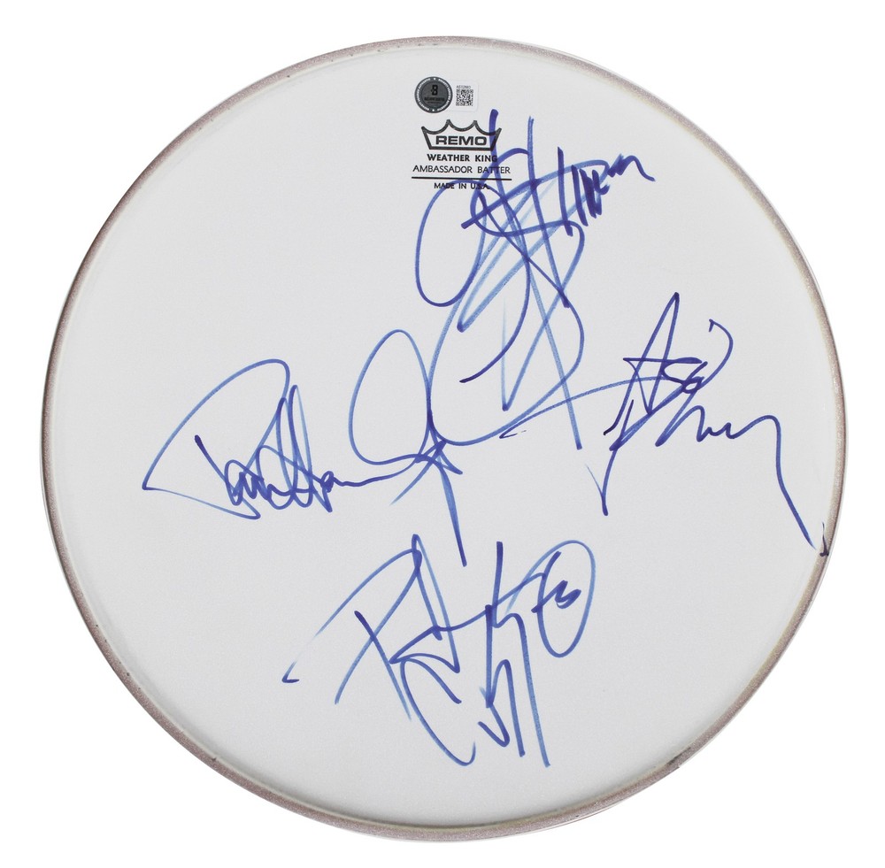 KISS (4) Simmons, Frehley, Stanley & Criss Signed 13 Inch Drum Head BAS #AE02883