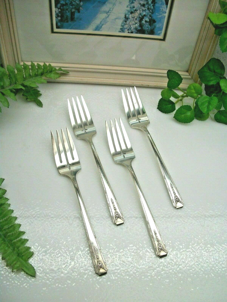 4 Oneida Community Silver MILADY Silverplate Salad Forks