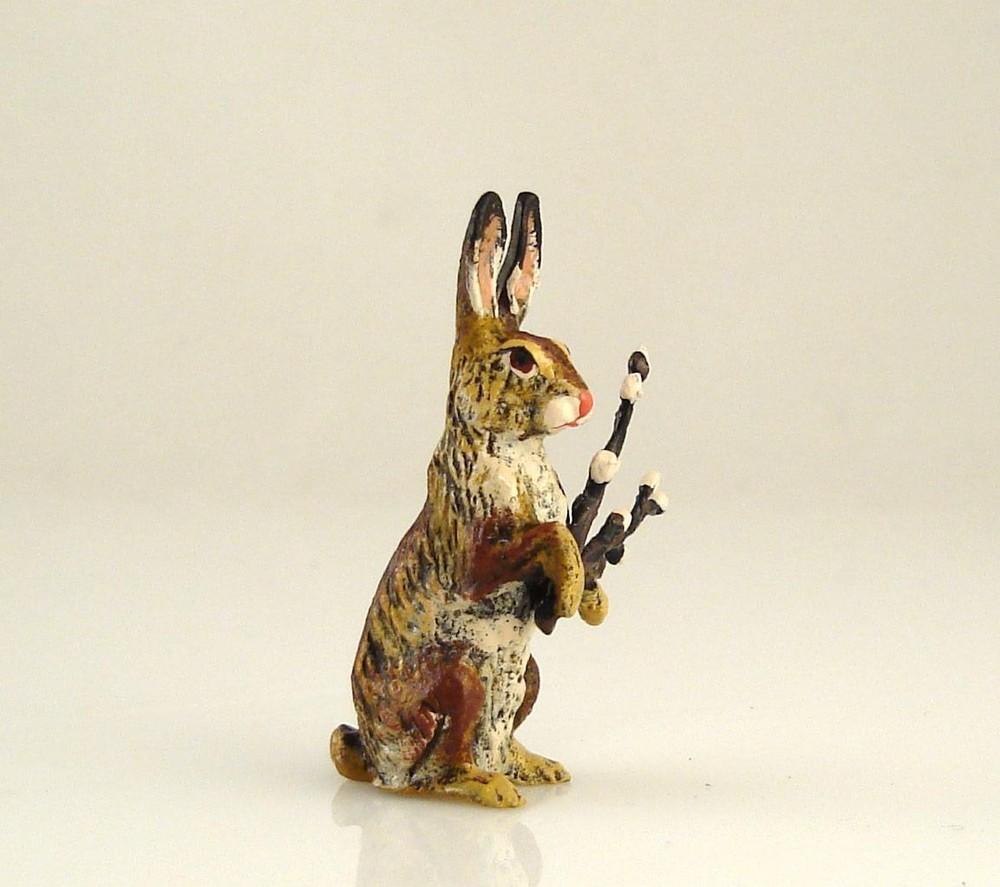 Vienna Bronze Sitting RABBIT with CATKINS Bermann Easter Bunny Cold Painted