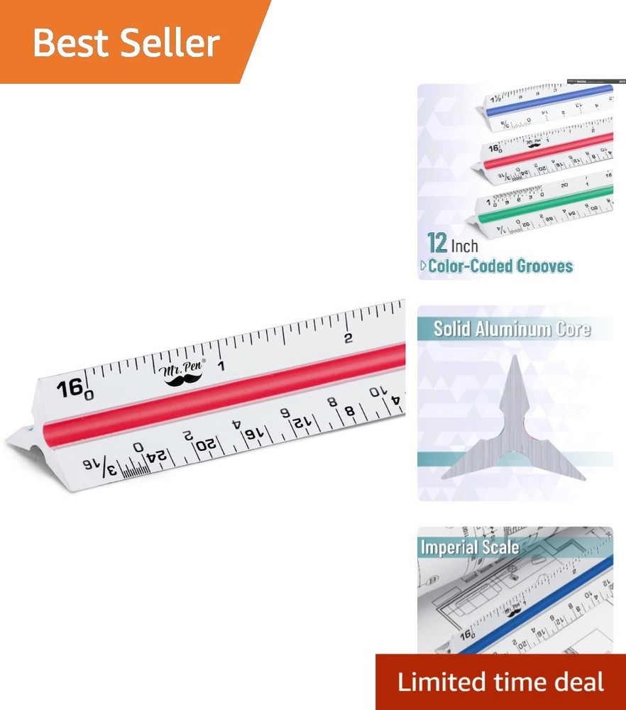 Professional 12 Inch Triangular Scale Ruler - Perfect for Blueprints & Drafting