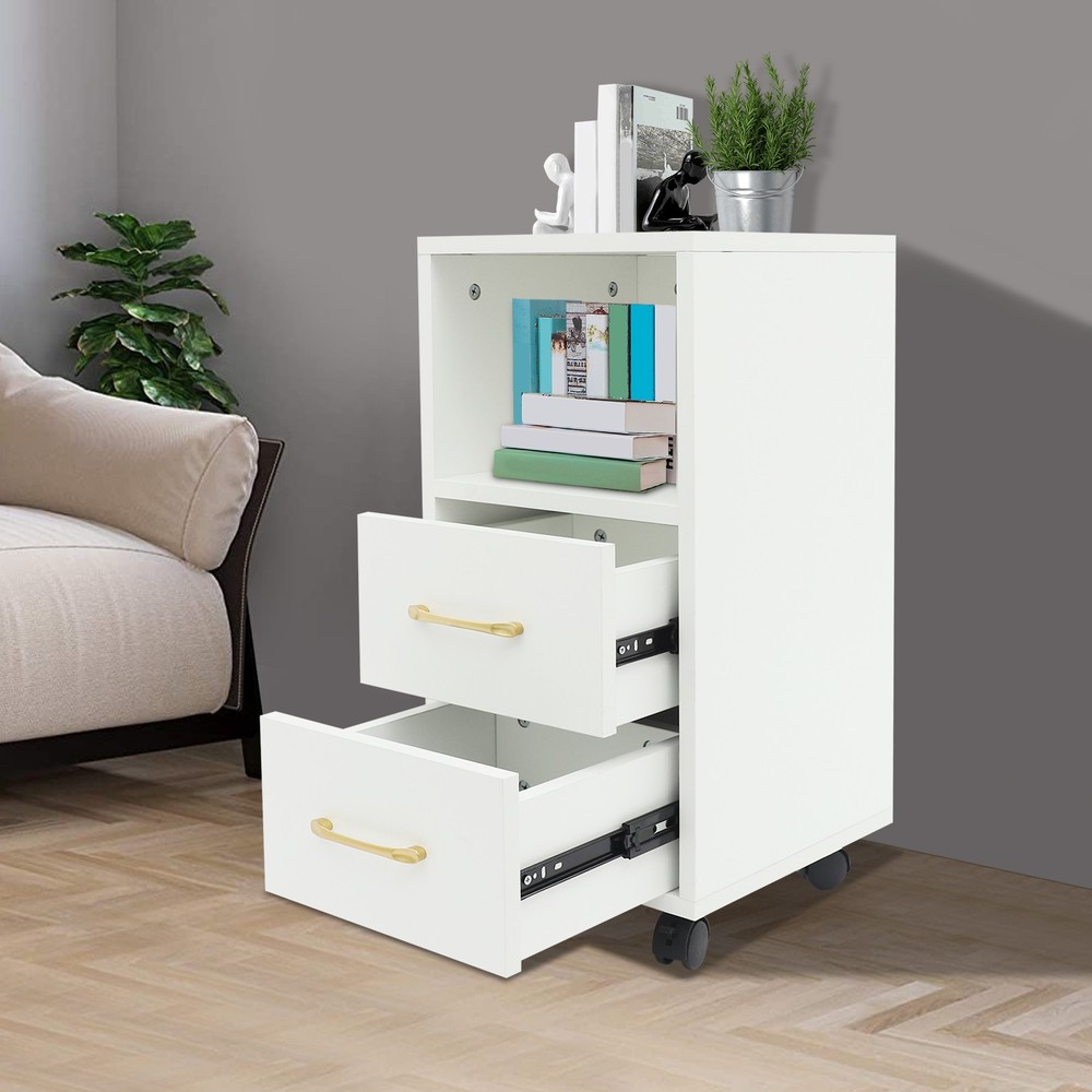 3-Tier End Table Sofa Side End Storage Shelf White Movable Storage Cabinet