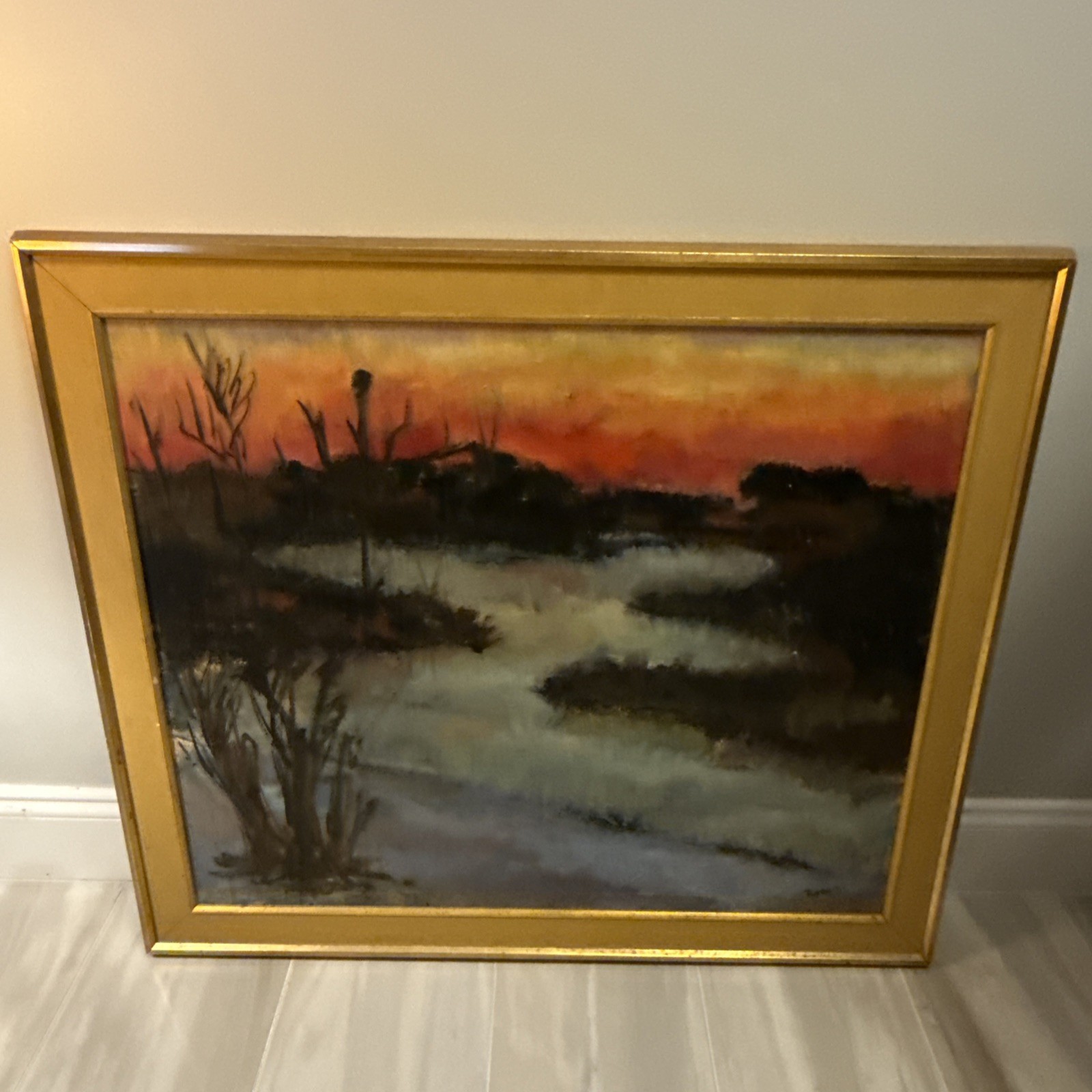 Vintage Florida Landscape Original Oil Painting On Canvas Framed Signed Rosen