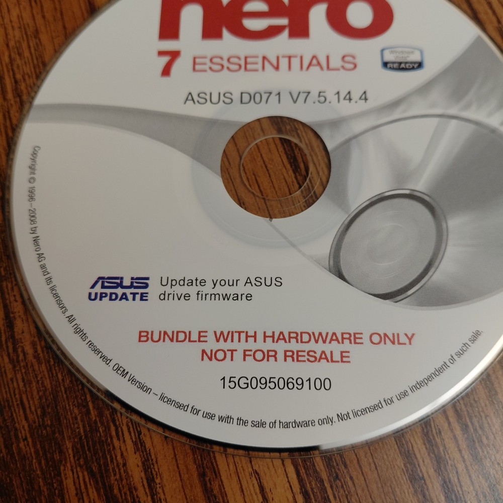 Nero 7 Essentials 2008 Asus D071 V7.5 14.4 Software Disc